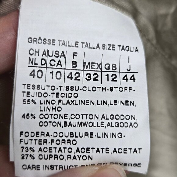 Weekend by Max Mara Size 10 Cream Colored 3 Button Blazer Linen Cotton Blend - Picture 14 of 16